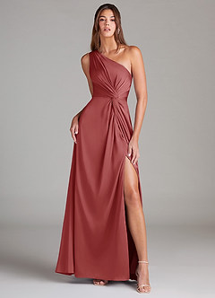 Azazie Brooke Bridesmaid Dresses Antique Rose A-Line One Shoulder Stretch Satin Dress image2