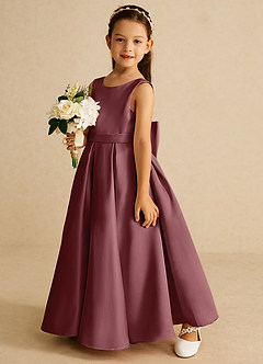 Azazie Pipsy Flower Girl Dresses Desert Rose A-Line Bow Matte Satin Dress image2