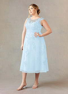 Azazie Flynn Mother of the Bride Dresses Sky Blue A-Line Boatneck Lace Tulle Dress image8