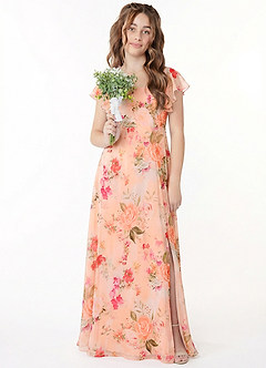 Azazie Bondi Junior Abito A-Line in Chiffon Fiocco Abstract Bouquet Floral image4