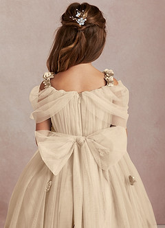 Azazie Shaylee Flower Girl Dresses Champagne A-Line Off the Shoulder Tulle Dress image5