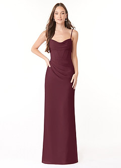 Azazie Mai Vestidos de damas de honor Vestido de Cabernet de Gasa de Corte Recto con Plisado image1