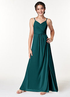 Azazie Luxy Junior Peacock Pleated Mesh Dress image3