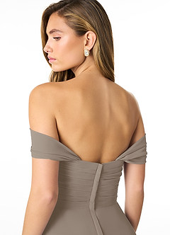 Azazie Kaitlynn Bridesmaid Dresses Taupe Empire Ruched Chiffon Convertible Dress image6