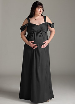 Azazie Rhea Maternity Bridesmaid Dresses A-Line Off-The-Shouler Pleated Stretch Satin Floor-Length Dress image8