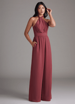 Azazie Lamara Abiti da Damigella Tuta Convertibile in Chiffon a Spalla Scoperta Merlot image12