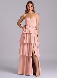 Azazie Faye Brautjungfernkleider A-Linie Herzausschnitt Chiffon Kleid Rosettenrosa image1