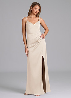 Azazie Leo Final Sale White Alabaster Sheath Pleated Stretch Satin Dress image5