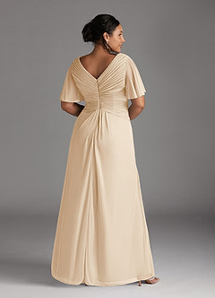 Azazie Emmeline Mère de la mariée Robes Robe Trapèze en Maille Col V plissé Champagne image8