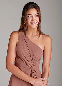 Azazie Brooke Bridesmaid Dresses Cedar Rose A-Line One Shoulder Chiffon Dress image6