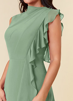 Azazie Narine Mother of the Bride Dresses Matcha A-Line High Neckline Pleated Chiffon Dress image8