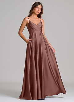 Azazie Amani Bridesmaid Dresses Espresso A-Line Pleated Stretch Satin Dress image4
