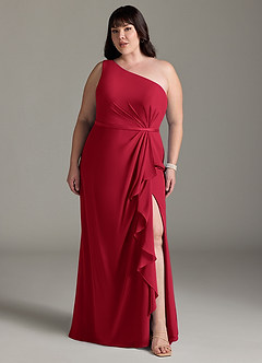 Azazie Liza Bridesmaid Dresses Scarlet Mermaid One Shoulder Chiffon Dress image6