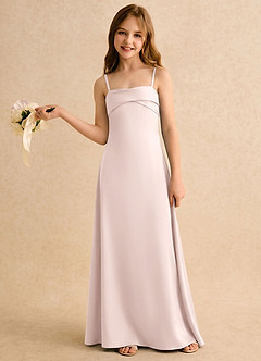 Azazie Mirabella Girls Formal Robe Demoiselle D'honneur Fillette Robe Fourreau en Satin extensible Encolure en Forme de Cœur Rose Pâle image3
