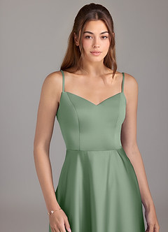 Azazie Marley Brautjungfernkleider Wandelbar A-Linie Schulterfrei Stretch-Satin Kleid Matcha image2
