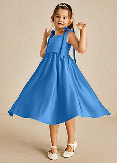 Azazie Chelsie vestidos de niña de las flores Vestido de Azul Grisaceo de Satin Mate de Corte En A con Lazo image3