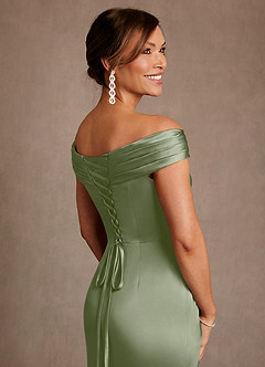 Azazie Bedford Mother of the Bride Dresses Pistachio Sheath Pleated Stretch Satin Dress image6