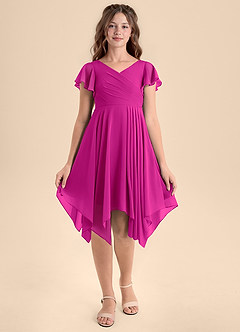 Azazie Janeaurelia Junior Abito A-Line in Chiffon Plissettato Fucsia image6