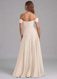 Azazie Seriana 신부 들러리 드레스 A라인 오프 더 숄더 스트레치 새틴 바닥 길이 드레스 image5