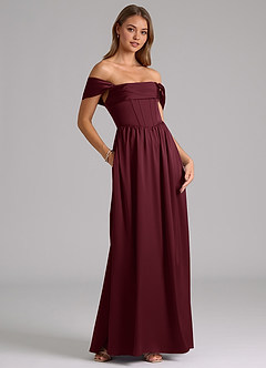 Azazie Hattie Bridesmaid Dresses Cabernet A-Line Corset Stretch Satin Dress image4