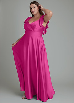 Azazie Leilani Brudtärnklänningar Klänning av A-linje i Stretch Satin Rynkad Fuchsia image14