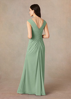 Azazie Sally Kleider für die Brautmutter A-Linie V-Hals Gefaltet Chiffon Kleid Matcha image4