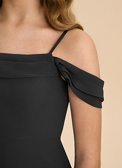 Azazie Anselie Junior Black A-Line Off the Shoulder Chiffon Dress image8