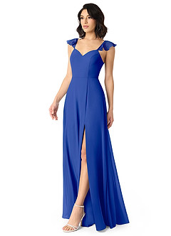 Azazie Everett Bridesmaid Dresses Royal Blue A-Line V-neck Ruched Chiffon Dress image3