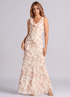 Azazie Rylina Vestidos de damas de honor Vestido de Floral Helecho Rosa de Gasa de Corte Sirena con Plisado image4