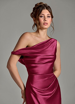 Azazie Emerson Bridesmaid Dresses Burgundy Mermaid Off the Shoulder Metallic Satin Dress image13