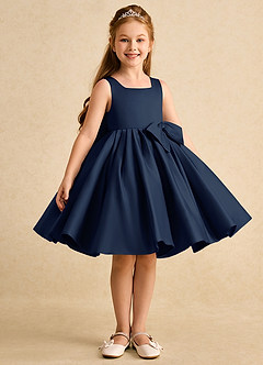 Azazie Jessie Blumenmädchenkleider A-Linie Schleifen Matte Satin Kleid Dunkelmarine image6