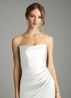 Azazie Leonis Brautjungfernkleider Wandelbar Meerjungfrau-Linie Plissee Stretch-Satin Kleid Weiß image4