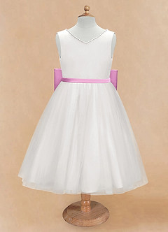 Azazie Seline Flower Girl Dresses Ivory Candy Pink A-Line Bow Tulle Dress image6