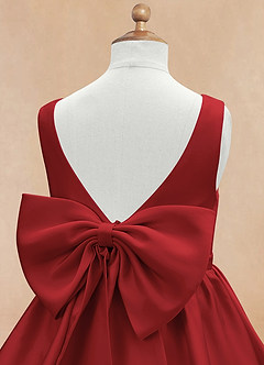 Azazie Margie Flower Girl Dresses Pomegranate A-Line Bow Stretch Satin Dress image7