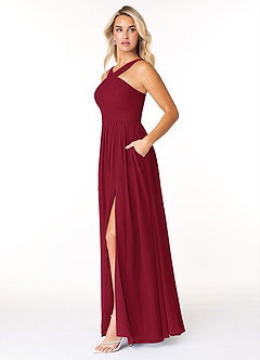 Azazie Elvira Bridesmaid Dresses Burgundy A-Line Pleated Chiffon Dress image3