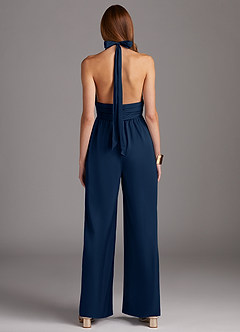 Azazie Oli Jurken voor bruidsmeisjes Jumpsuit van Stretch Satijn Geplooid Donkere Marine image2