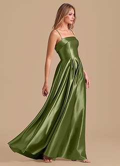 Azazie Lucienne Robes de demoiselle d'honneur Robe Trapèze en Satiné métallisé Plissée Olive image5