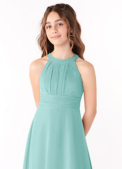 Azazie Linna Junior Vestido de Aqua de Gasa de Corte En A con Plisado image4