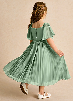 Azazie Gisele Abiti da Ragazza di Fiori Abito A-Line in Chiffon Plissettato Matcha image3