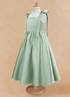 Azazie Chelsie Flower Girl Dresses Agave A-Line Bow Matte Satin Dress image7