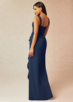 Azazie Camellia Bridesmaid Dresses Dark Navy Sheath Lace Chiffon Dress image2