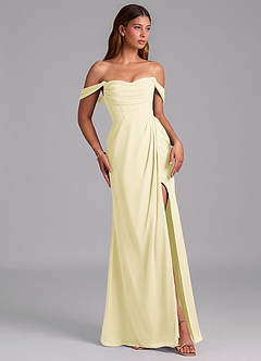 Azazie Johana Bridesmaid Dresses Lemon Sorbet Mermaid Off the Shoulder Chiffon Convertible Dress image6