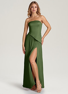 Azazie Tierney Bridesmaid Dresses Olive A-Line Strapless Chiffon Convertible Dress image6