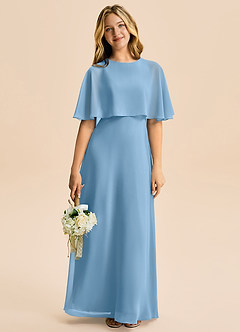 Azazie Maris Junior Abito A-Line in Chiffon Blu Acciaio image5