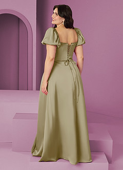 Barbie ♥ Azazie Bridesmaid Dresses Moss Green A-Line Ruched Stretch Satin Dress image11