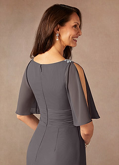 Azazie Pascual Mother of the Bride Dresses Steel Grey A-Line Pleated Chiffon Dress image8