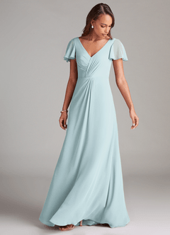 Azazie Soren Bridesmaid Dresses Mist A-Line Ruched Chiffon Dress image5