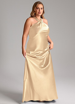 Azazie Doretta Bridesmaid Dresses Gold Mermaid Bow Metallic Satin Dress image11