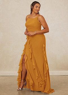 Christian Siriano Bridal for Azazie 1006 Bridesmaid Dresses Butterscotch Mermaid Ruched Chiffon Dress image11