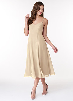 Azazie Clarissa Brautjungfernkleider A-Linie V-Hals Chiffon Kleid Champagner image4